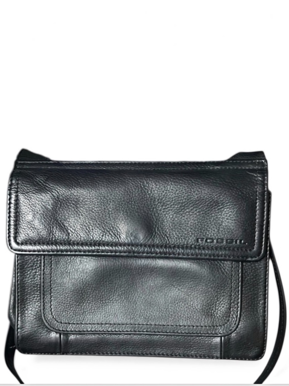 Fossil Vintage Black Pebbled Leather Organizer Crossbody Bag